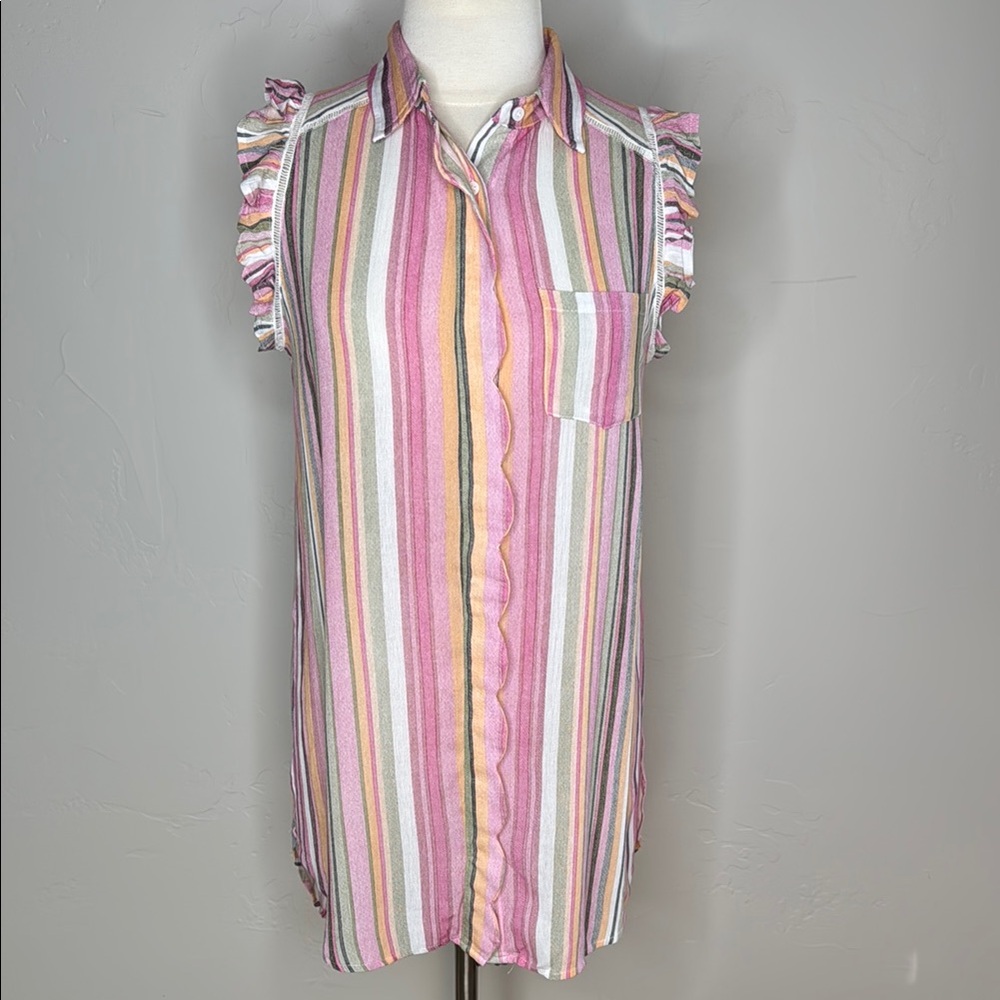 Heyson Striped Sleeveless Ruffle Sleeve Mini Dress or Duster